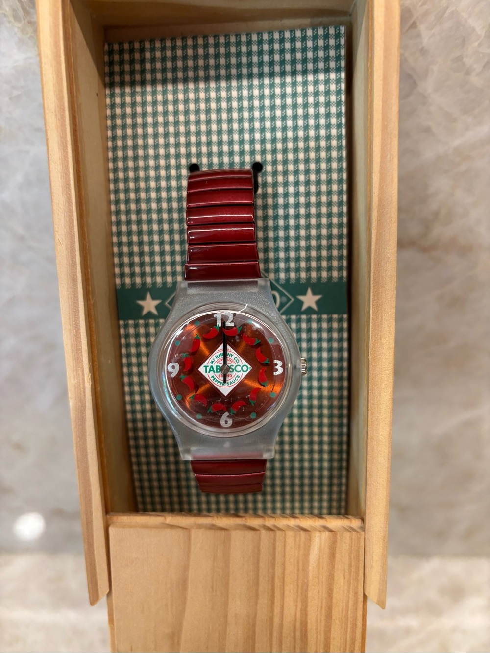 Authentic Tabasco Watch with Wooden Tabasco Engraved Case